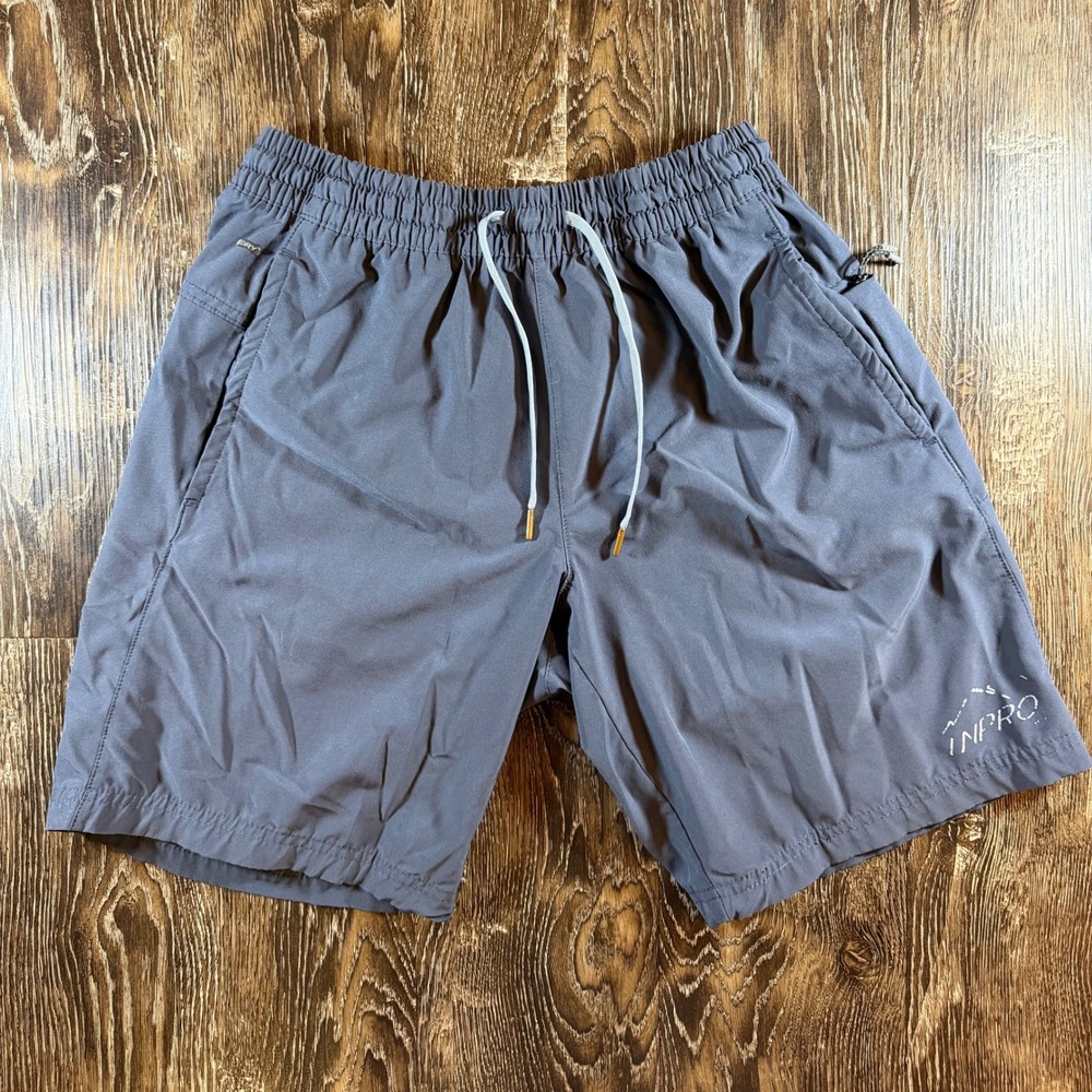 INPRO Mens Quick Dry Athletic Shorts Grey Elastic Waist Drawstring‎ Size Small